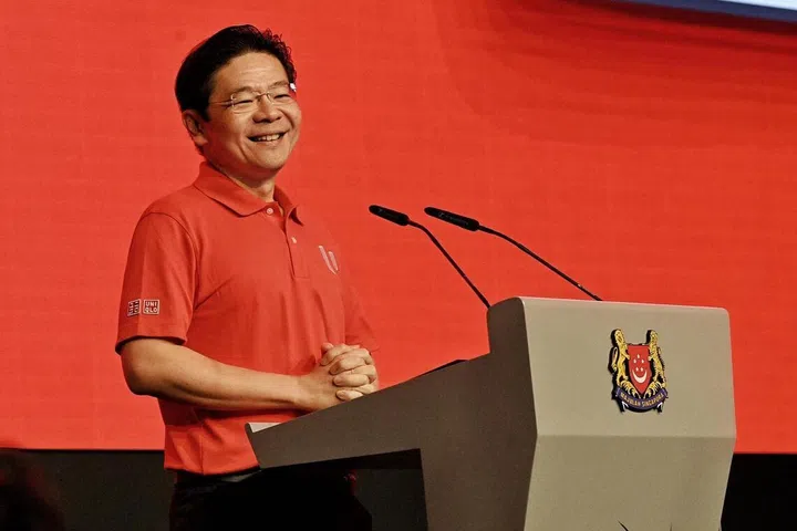 Perdana Menteri, Encik Lawrence Wong, menyampaikan ucaptama di Rapat Hari Pekerja Kongres Kesatuan Sekerja Kebangsaan (NTUC) yang diadakan di D’Marquee di Downtown East pada 1 Mei.