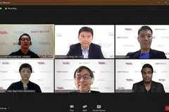 PANELIS: (Dari kiri, atas) Moderator dan Naib Ketua Pertama, SGTech, Encik Andy Sim; Encik Chee Hong Tat; Ketua Pegawai Eksekutif dan pengasas bersama, Eezee.sg; (kiri, bawah) Cik Dorothy Nah, Pengurus Besar Hiap Giap Food Manufacture; Encik Peter Ong, pengerusi ESG dan Encik Vikraman Ilango, pengasas dan Ketua Pegawai Eksekutif SELLinALL, sewaktu sesi perbincangan webinar semalam. - Foto IMDA
