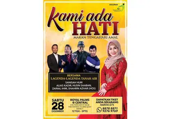 POSTER ACARA: Acara 'Kami Ada Hati' akan menampilkan penyanyi seperti Sanisah Huri dan pelawak setempat seperti Husin Saaban, Alias Kadir dan Zainal Ihim. - Foto EMAAN CATALYST COMMUNITY