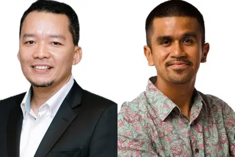 Setiausaha Pergerakan Pemuda Umno, Encik Mohd Hafiz Ariffin (kanan), dan Pengerusi Jawatankuasa Pilihan Perubahan Iklim dan Pengurusan Bencana Johor, Encik Anuar Abd Manap.