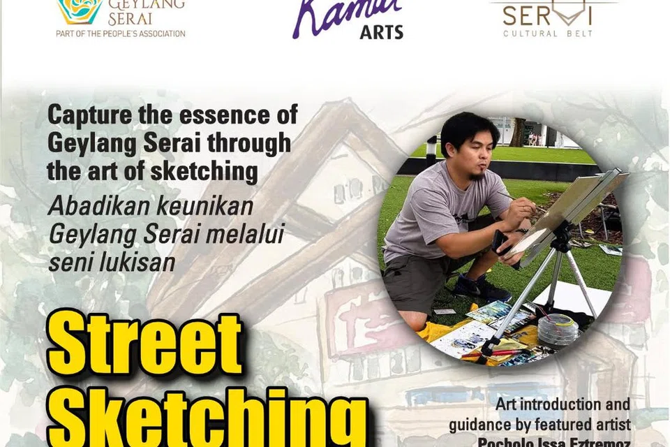 Sesi lakaran spontan, ‘Street Sketching’, anjuran Artspot Geylang Serai, mengajak peserta melakar suasana budaya Geylang Serai secara langsung bersama artis, Pocholo Issa Eztremoz, dalam sesi bimbingan kreatif.