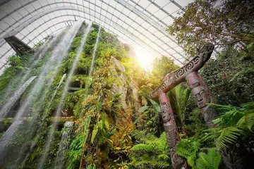 PINTU SIMBOLIK: Ukiran bernama 'Tane Te Waiora' itu menggambarkan 'Tane', personifikasi matahari, dan Hina, personifikasi bulan, mengukuhkan kepentingan cahaya dalam budaya Maori. - Foto GARDENS BY THE BAY