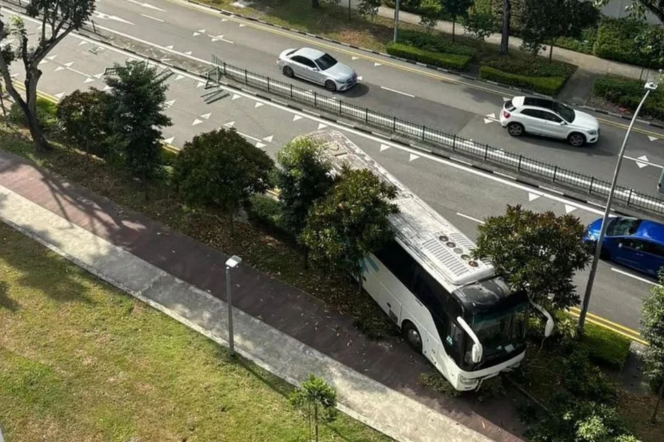 Seorang lelaki warga Singapura telah ditahan polis kerana disyaki memandu bas dalam keadaan mabuk sehingga menyebabkan bas tersebut terbabas melanggar pokok.