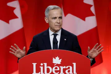 Mantan Gabenor Bank Negara Canada dan England, Encik Mark Carney, berucap selepas memenangi pemilihan pemimpin Parti Liberal dan bakal menggantikan, Encik Justin Trudeau, sebagai Perdana Menteri Canada.