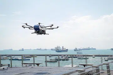 UJI DRON: Dron Airbus Skyways diuji di Estet Dron Maritim pada tahun lalu, yang merupakan satu daripada empat tapak ujian bagi huraian 5G. - Foto AIRBUS