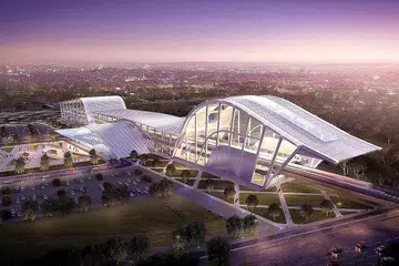 PROJEK TERTANGGUH: Lakaran artis stesen Batu Pahat yang merupakan sebahagian daripada laluan projek Kereta Api Berkelajuan Tinggi (HSR). - Foto EDELMAN