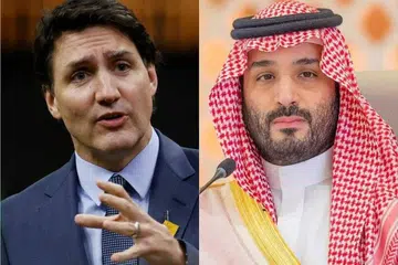 PULIH HUBUNGAN: Perdana Menteri Canada Justin Trudeau (kiri) dan Putera Mahkota Saudi Mohammed Salman bertemu pada November 2022, di luar Sidang Puncak Apec di Thailand.