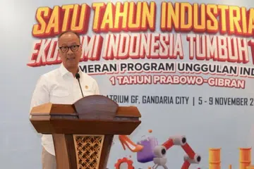 Menteri Perindustrian (Menperin) Agus Gumiwang Kartasasmita di pameran ‘Satu Tahun Industrialisasi: Ekonomi Indonesia Tumbuh Tangguh’ di Jakarta, pada 5 November.