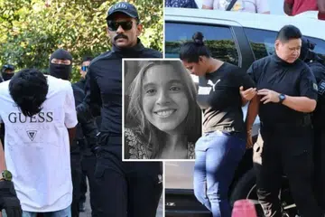Sri Darvien Mathavan (kiri) dan teman wanitanya, Thineswary Devendran (kanan) dihadapkan ke mahkamah pada 10 Julai atas pertuduhan membunuh Maniishapriet Kaur Akhara (gambar kecil) pada Jun lalu.