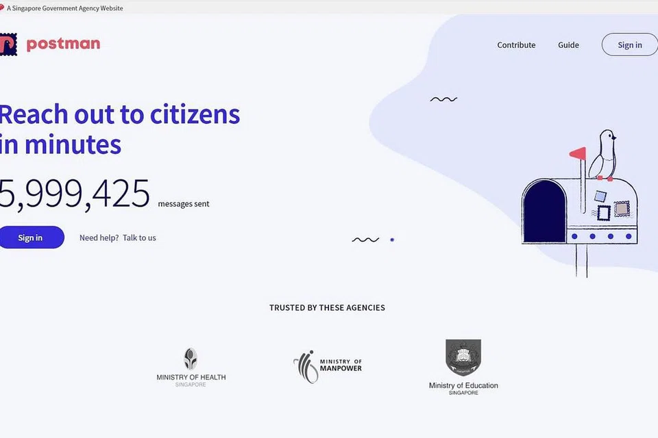 KOMUNIKASI MASSA: Menerusi Postman.gov.sg, pemerintah berupaya mengirim sejuta pesanan kepada rakyat sepantas 22 minit sahaja. - Foto: OGP