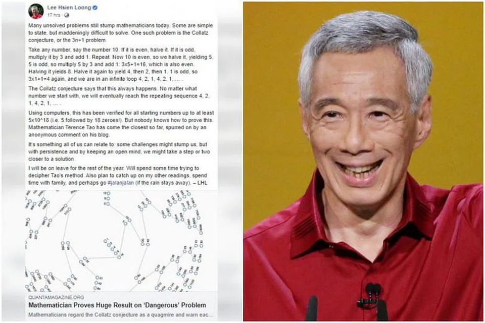PM Lee menghabiskan waktu menghuraikan 'masalah' matematik yang dinamakan Collatz conjecture. FOTO: FACEBOOK/LEE HSIEN LOONG, FAIL ST 