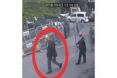 MASUK TETAPI TAK KELUAR: Rakaman dari CCTV yang diperolehi oleh TRT World menunjukkan Encik Jamal Khashoggi (dalam bulatan merah) berjalan masuk ke konsulat Saudi yang terletak di Istanbul. - Foto REUTERS
