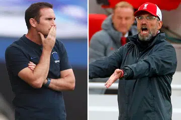 Frank Lampard, pengurus Chelsea (kiri) dan Jurgen Klopp, pengurus Liverpool (kanan). - Foto-foto REUTERS, AFP