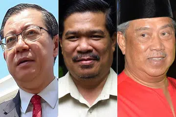 MENTERI BARU MALAYSIA: (Dari kiri) Encik Lim Guan Eng akan memegang jawatan Menteri Kewangan, Encik Mohamad Sabu akan memegang jawatan Menteri Pertahanan dan Tan Sri Muhyiddin akan memegang jawatan Menteri Dalam Negeri.