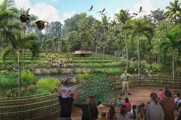CANTIK PEMANDANGAN: Lakaran artis menunjukkan Wings of Asia, salah satu kawasan burung di Bird Paradise yang meniru sawah padi dan kebun buluh di Asia Tenggara.