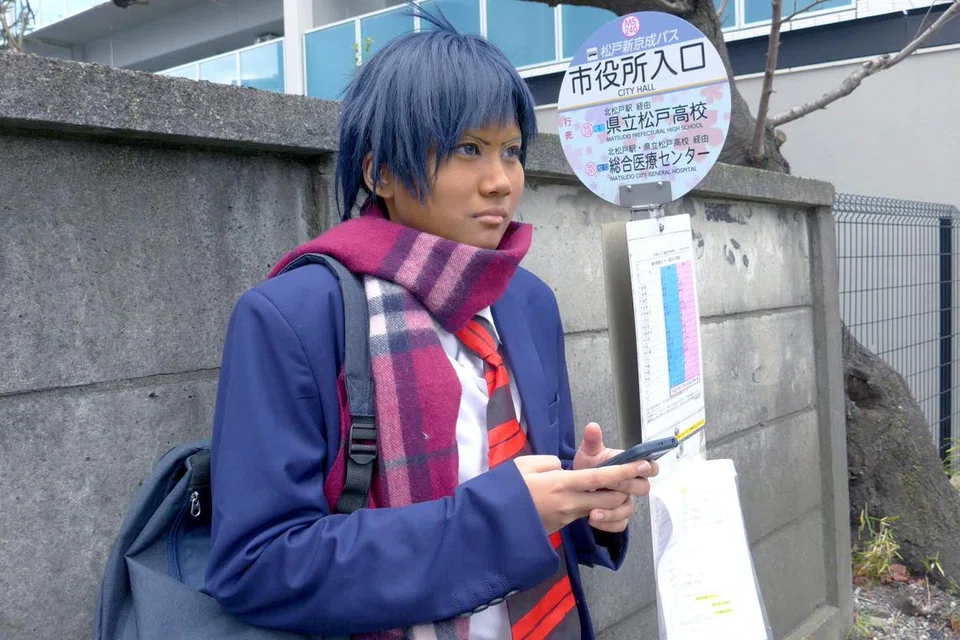 Cik Nur Diyanah Rosle menggayakan watak Aomine Daiki daripada siri ‘manga’ bertajuk ‘Kuroko no Basuke’ di Chiba, Jepun, pada 2017.