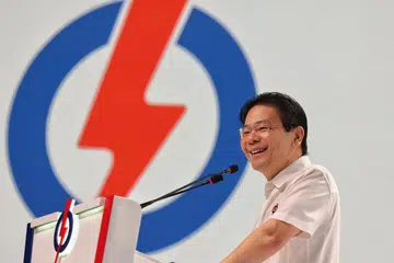 Perdana Menteri, Encik Lawrence Wong, berucap sewaktu pelancaran manifesto PAP sempena GE2025 ini pada 17 April.