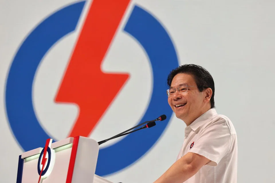 Perdana Menteri, Encik Lawrence Wong, berucap sewaktu pelancaran manifesto PAP sempena GE2025 ini pada 17 April.