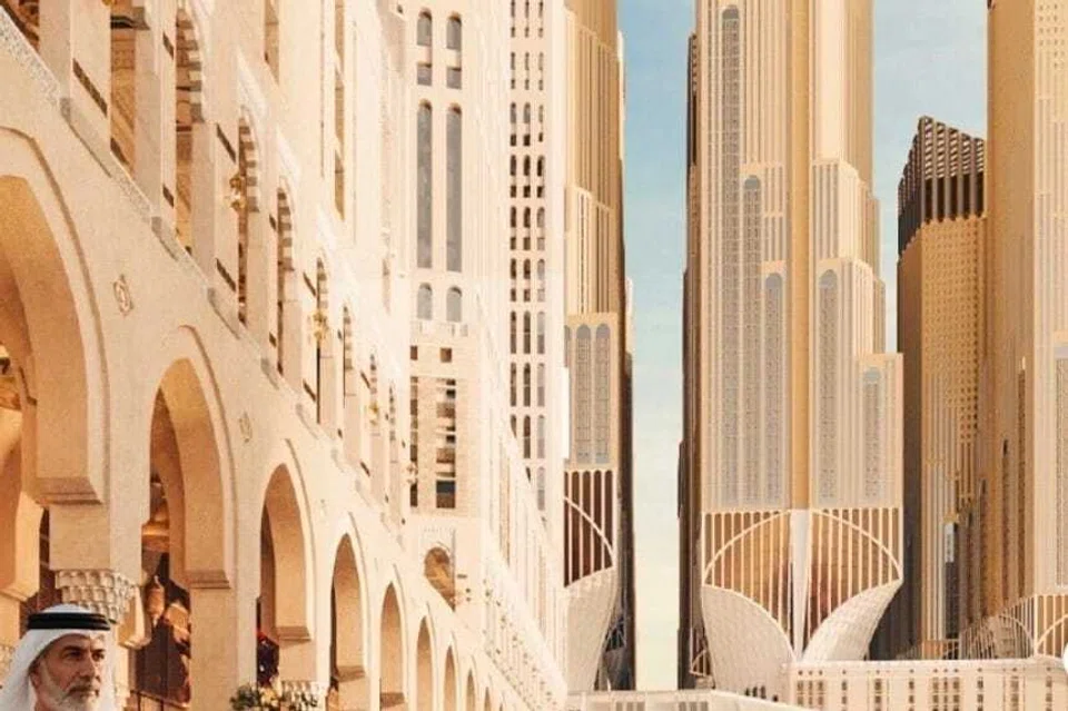 Imej artistik pembangunan bandar dan transformasi prasarana bagi Gerbang Raja Salman. 