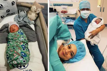 PASANGAN BAHAGIA: Nedim dan Nora menyambut kelahiran anak lelaki, Mohd Neqayl, seberat tiga kilogram semalam. - Foto INSTAGRAM NEDIM NAZRI