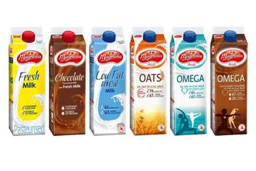 PELBAGAI PERISA: Selain perisa biasa dan coklat bagi susu segarnya, Magnolia Plus juga menawarkan bijirin atau Omega-3. - Foto F&N FOODS PTE LTD