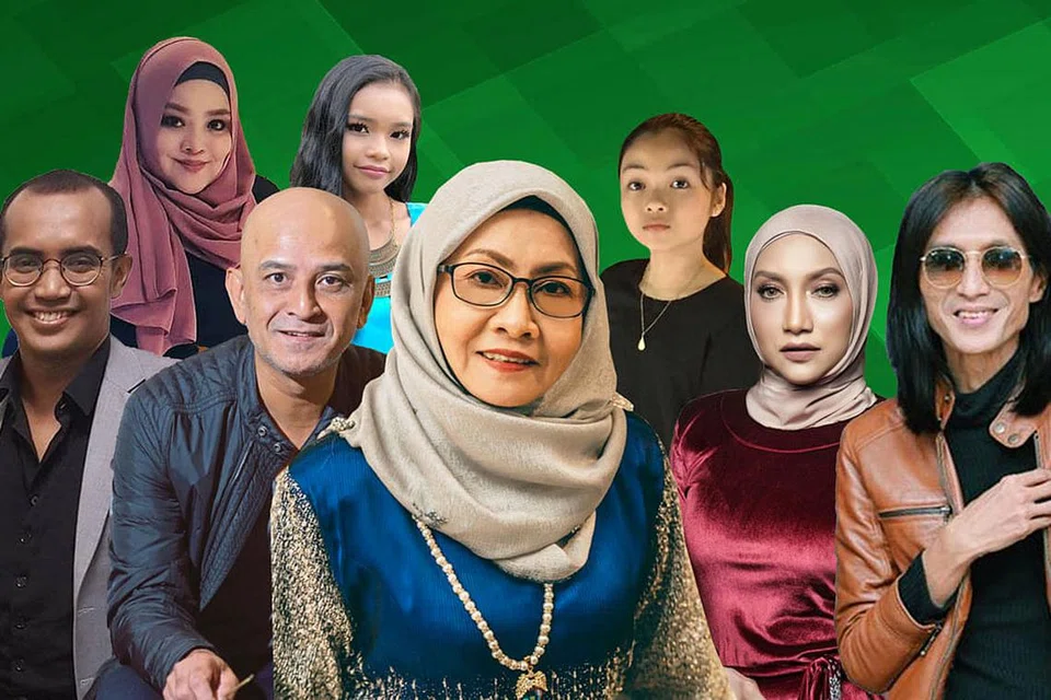 BINTANG-BINTANG BAKAL BERAKSI: Antara artis yang akan menghiburkan hadirin ialah (dari kiri) Ezad Lazim, Diana Nazyra, Man Bai, Putri Emily, Sanisah Huri, Royal Ranea, Ziana Zain dan Zamani, dalam acara 'Hi-Tea Bintang-Bintang Berhari Raya' 22 Jun ini. - Foto AZLAN M. SAID