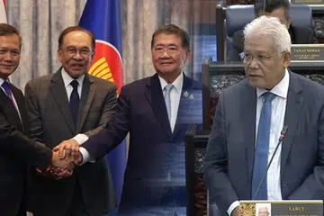 Ketua Pembangkang, Datuk Seri Hamzah Zainuddin (kanan), memuji Datuk Seri Anwar Ibrahim atas peranan dimainkan beliau dan Malaysia sebagai perantara dalam usaha mendamaikan Thailand dan Kemboja.