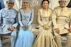 DAPAT PERHATIAN: Laporan mengenai Hab Halal pertama di Singapura dan dua pasangan mempelai adik beradik (atas) menarik perhatian orang ramai di Facebook. - Foto ORANGE BALLROOM