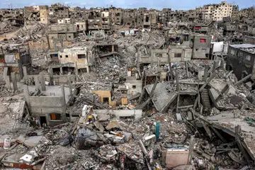 Kesan kemusnahan di bandar Khan Yunis di selatan Jaluran Gaza pada 7 Oktober. 