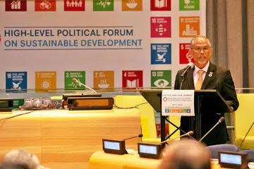 KONGSI PENGALAMAN SINGAPURA: Encik Masagos Zulkifli Masagos Mohamad menyampaikan kenyataan nasional di Forum Politik Peringkat Tinggi 2018 Mengenai Pembangunan Mampan di New York. - Foto FACEBOOK MASAGOS ZULKIFLI