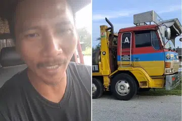 JADI TULAR: Pemandu lori treler dari Malaysia tarik perhatian orang ramai kerana komentar dan nasihat hariannya yang disampaikan dengan bernyanyi mengikut irama salah satu lagu dangdut semasa beliau memandu.