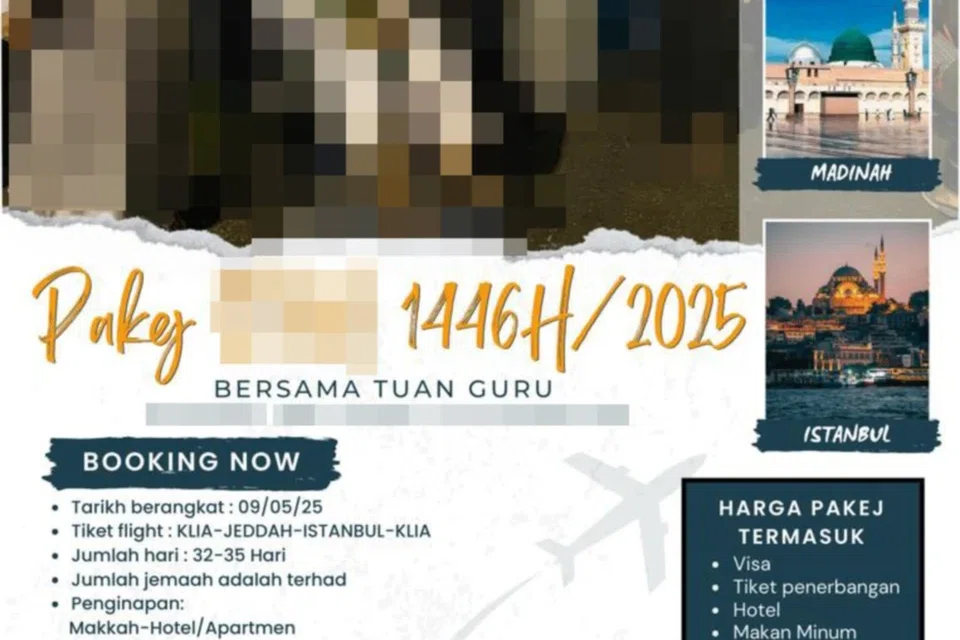 Poster pakej haji yang memperdaya anggota jemaah haji Malaysia, yang dikatakan disertai tokoh agama terkenal.