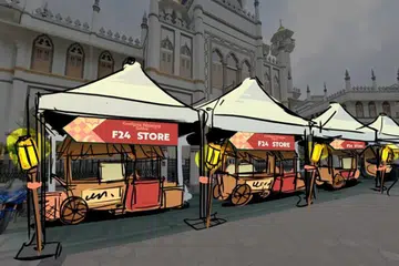 PERANCANGAN BAZAR: Lakaran gerai makanan dan minuman di Bazar Ramadan Kampong Gelam 2025, yang berkonsepkan kedai tolak, di hadapan Masjid Sultan. 