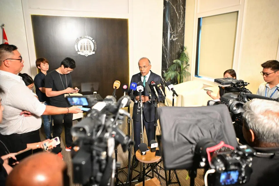 TEMU MEDIA: Menteri Ehwal Dalam Negeri merangkap Undang-Undang, Encik K Shanmugam, bertemu media di ibu pejabat MHA pada Khamis.
