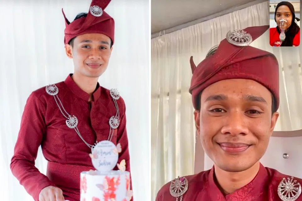 SEBAK: Isteri Encik Ahmad, Cik Fatihah Zahra Mohd Hisham, kelihatan dalam satu panggilan video memakai alat pernafasan di bilik hospital.