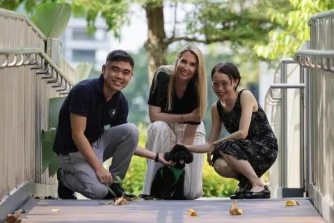 Dr Teo Boon Han (kiri), Profesor Madya Zoe Hildon dan Profesor Madya Angela Chow adalah antara angota pasukan penyelidik yang mengkaji corak penggunaan antibiotik dalam kalangan pemilik haiwan peliharaan di Singapura.