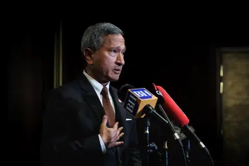Menteri Ehwal Luar, Dr Vivian Balakrishnan semasa bercakap dengan media di Hotel Citadel David di Baitulmakdis pada 19 Mac. 