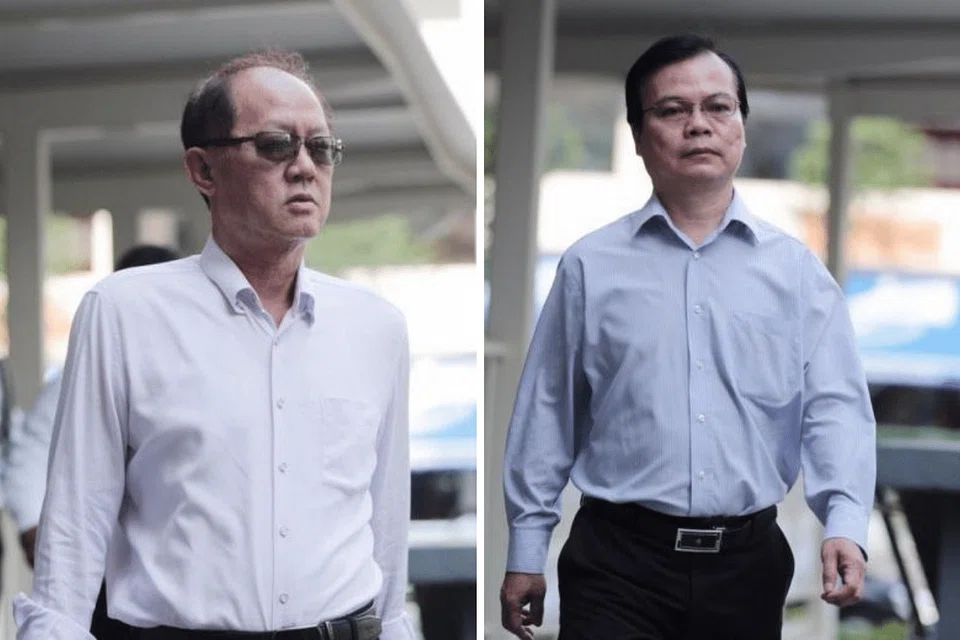 KES RASUAH: Chia (kiri) dan Wong masing-masing mengaku bersalah terhadap tiga tuduhan rasuah, melibatkan jumlah lebih $75,300.