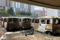 Rangka kereta selepas dijilat api di Golden Mile Tower pada 31 Ogos. 