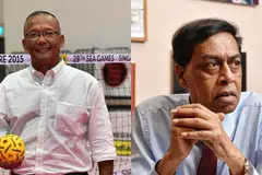 Presiden Persekutuan Sepak Takraw Singapura (Perses), Nasri Haron (kiri), telah digantung pembabitan selama 10 tahun dalam sepak takraw oleh Persekutuan Sepak Takraw Asia (Astaf). Sementara itu, Setiausaha Agung Persekutuan Sepak Takraw Antarabangsa (Istaf) dan Presiden Astaf, Abdul Halim Kader (kanan), ialah antara tiga pihak yang difailkan saman sivil oleh Perses.