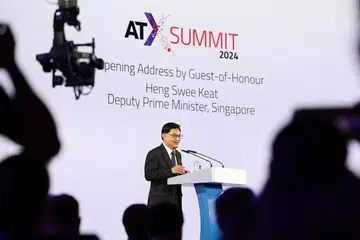 Timbalan Perdana Menteri, Encik Heng Swee Keat, berucap pada Persidangan Asia Tech Summit (ATX) di Capella Singapura pada 30 Mei 2024. 