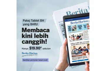 MENGUTAMAKAN PEMBACA: Dipanggil Tablet Berita Harian (BH), promosi tersebut menyediakan setiap pelanggan dengan tablet Samsung Galaxy Tab A WiFi yang dilengkapi dengan akhbar-elektronik atau e-akhbar BH. Ini dapat dinikmati dengan yuran langganan hanya $19.90 sebulan bagi tempoh dua tahun. - Foto BERITA HARIAN