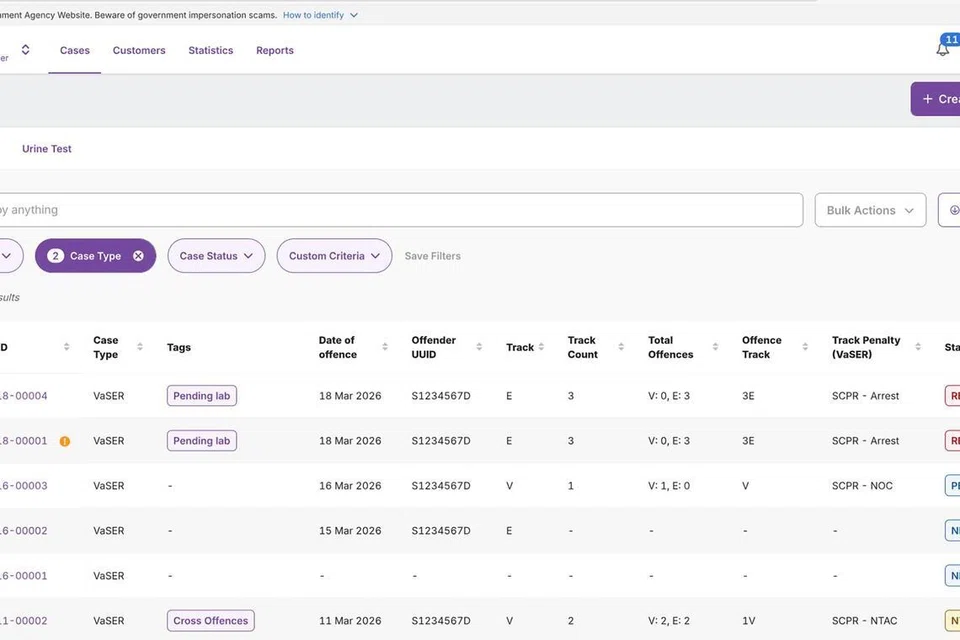 Tangkap layar antara muka (interface) Sistem Maklumat Pengambilan Vape (VIS) yang memaparkan data simulasi.