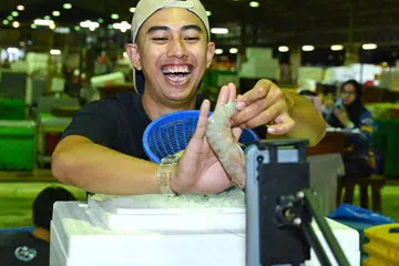 TAK PERLU ‘GLAMOR’: Encik Mizzuan Maslan merupakan satu-satunya penjual makanan laut di Pelabuhan Perikanan Jurong yang berbangsa Melayu. 