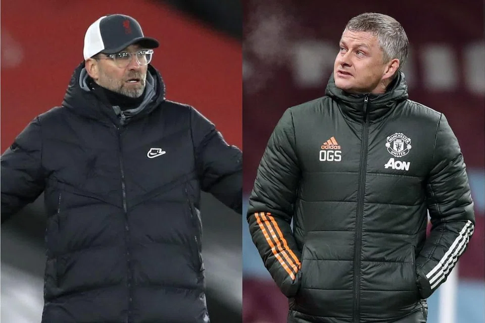 PERTARUNGAN HEBAT DI PERSADA LIGA: Pengurus Liverpool Jurgen Klopp (atas) dan Pengurus Manchester United Ole Gunnar Solskjaer. - Foto-foto EPA-EFE/AFP