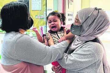 SATU PERKARA BIASA: Keresahan semasa berpisah adalah satu perkara biasa yang dipamerkan oleh kanak-kanak peringkat prasekolah sebagai menunjukkan bahawa mereka rasa takut atau bimbang apabila berpisah dengan ibu bapa. - Foto PPIS