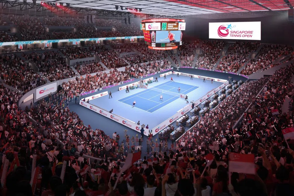 Gambaran artis arena tertutup baru yang canggih bertujuan menganjurkan acara bertaraf tinggi di Singapura. 