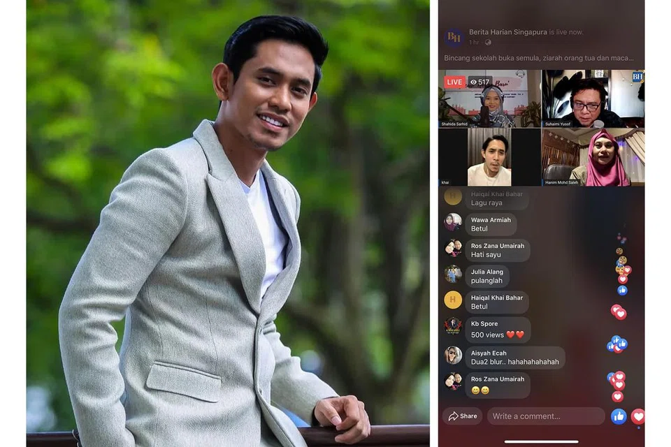REBUT PELUANG: Dengan kemudahan terkini di mana seorang artis berupaya menonjolkan karya seni hanya melalui kaedah teknologi di hujung jari, penyanyi Khai Bahar dari Malaysia yang dikenali melalui media sosial mengusulkan agar seniman jalanan turut meneroka kaedah tersebut. (Gambar kanan) Sesi Facebook Live Berita Harian malam kelmarin. - Foto-foto NSTP dan FACEBOOK BERITA HARIAN