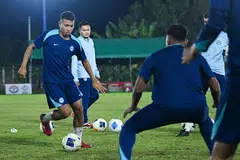 Kapten pasukan bawah 22 tahun Singapura, Amir Syafiz (kiri), menjaringkan gol tunggal pasukannya ketika tewas 1-3 menentang Timor-Leste pada 5 Disember.