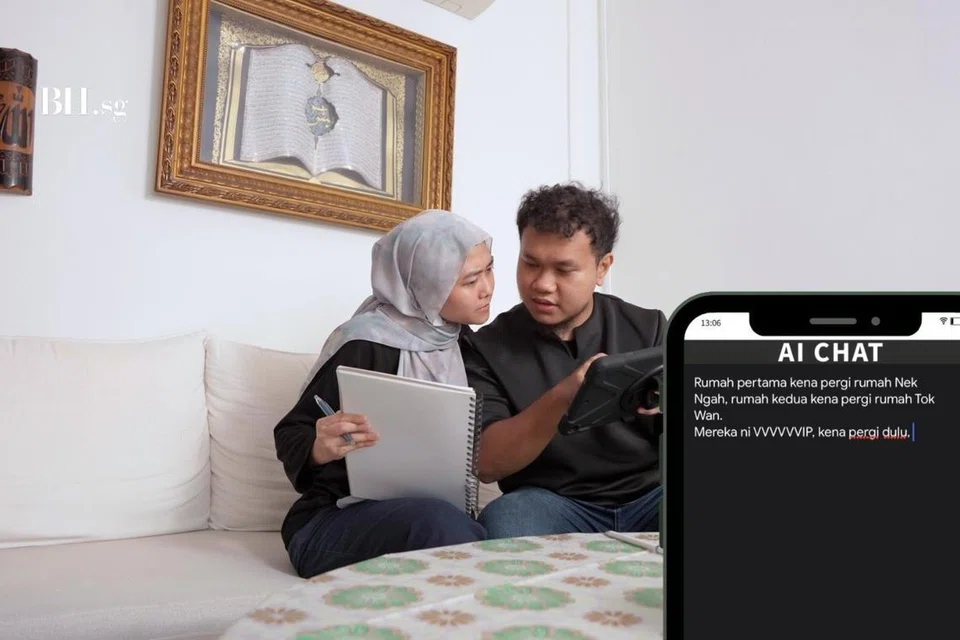 Pengantin baru, Encik Khairul Akmal Ali dan isteri, Cik Ria Arinah Muhamad Redza, menggunkan AI untuk merancangan perjalanan mereka pada Hari Raya pertama.